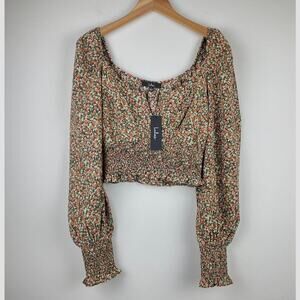 NWT Lulus Long Sleeve Floral Print Crop Top - Size L